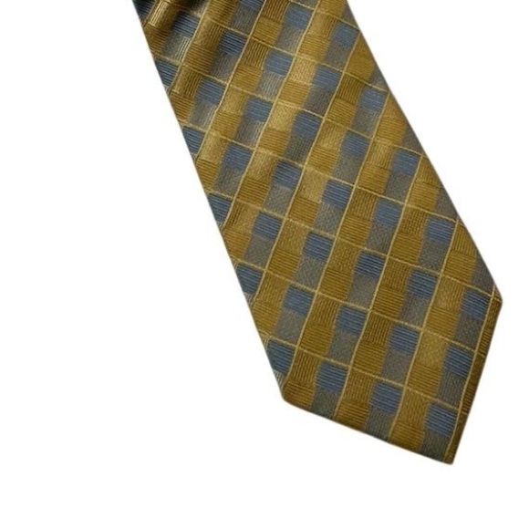 Haggard Men's Silk Necktie Blue Gold Silver Checkered Handmade Designer Tie - Picture 2 of 10